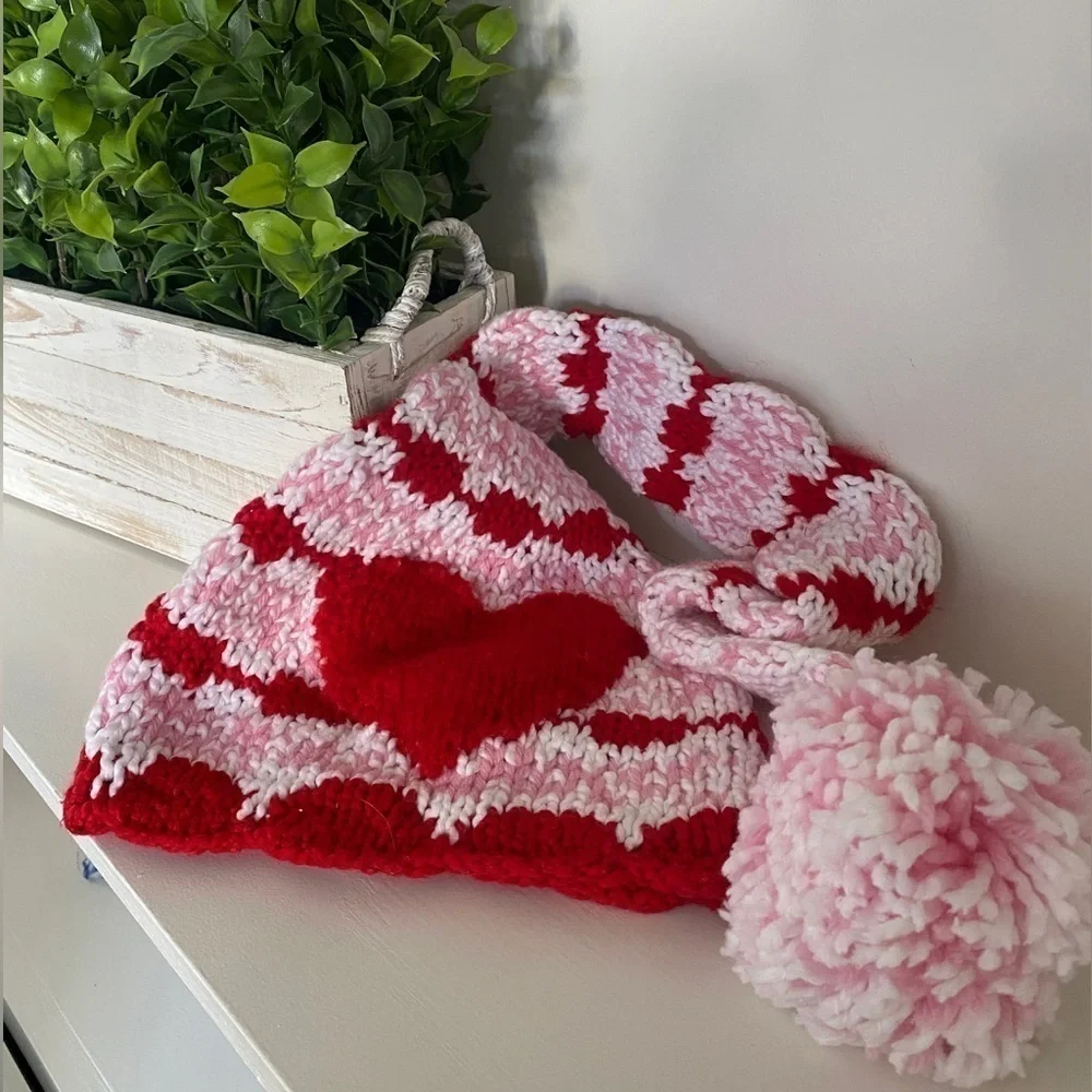 Valentine's Day Handmade Knitted Hat,Valentine Day Elf Hat,Photo Opp Adult/Youth